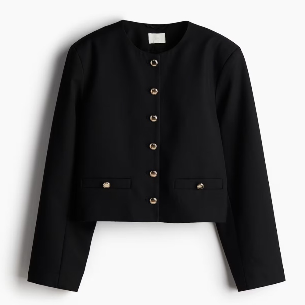 H&M Black Cropped Blazer with Gold Buttons